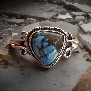❤️ Golden Hills Turquoise Sterling 925 Southwestern Navajo Style Ring Size 8.75